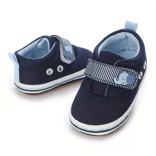 Baskets classiques tendance pour bébé garçon, toile à motif éléphant avec semelle en caoutchouc, chaussures de marche antidérapantes pour nouveau-nés - Image 7