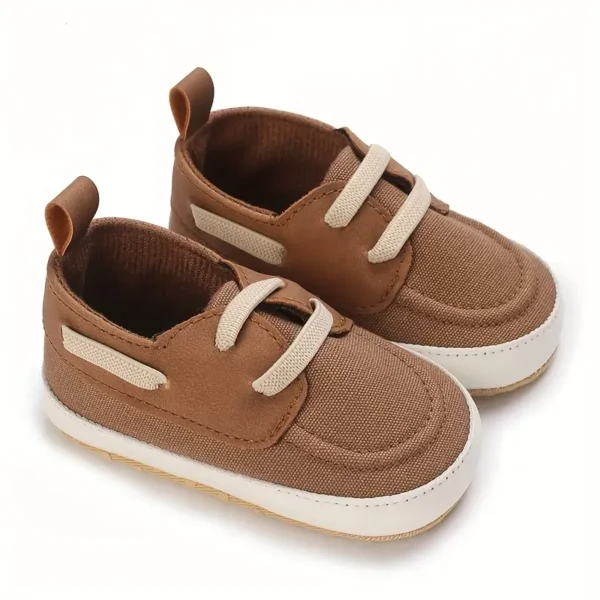 Paire de chaussures en toile style sport vintage preppy pour bébé garçon, Chaussures de marche décontractées toutes saisons pour tout-petits avec lacets et fermeture à enfiler - Image 6