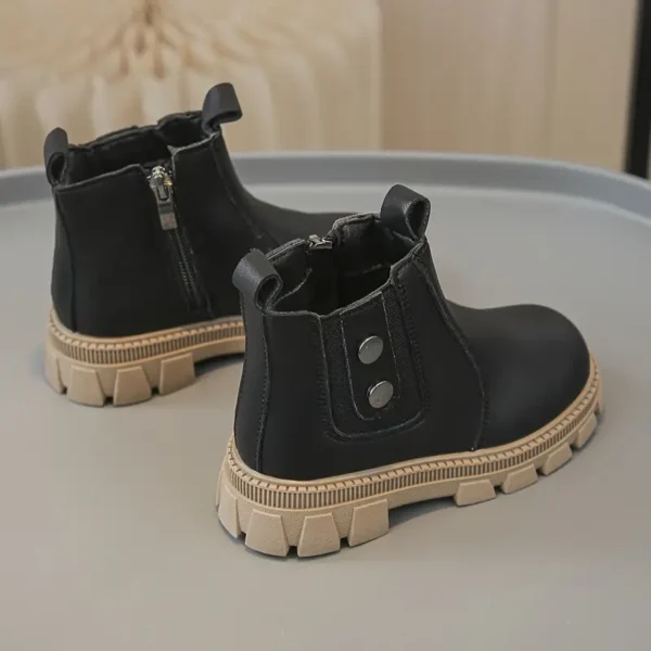 1 paire de bottines Chelsea tendance pour enfants, bottines courtes décontractées à bout rond avec fermeture éclair en similicuir avec semelle TPR et semelle intérieure en tissu pour garçons et filles - Image 4