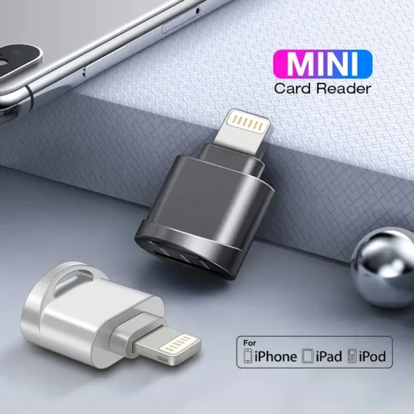 1 adaptateur de lecteur de carte micro mini RISKAI, connecteur Lightning à 8 broches, lecteur de carte mémoire TF pour iPhone 14, iPad, iPod et appareils iOS, résine ABS, finition métallique, compatible avec le transfert de données, puissance de sortie 0-5 W, aucune batterie requise – Image 6