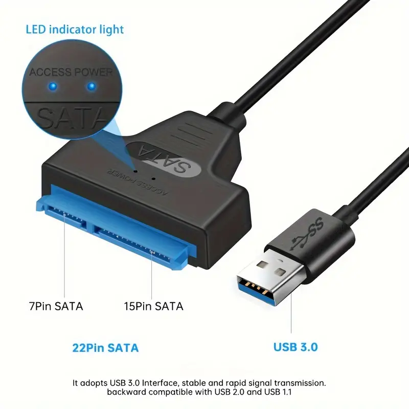 Câble adaptateur USB 3.0 vers SATA III haute vitesse pour disque dur/SSD de 6,35 cm, Plug & Play facile, compatible UASP, noir 7 Câble adaptateur USB 3.0 vers SATA III haute vitesse pour disque dur/SSD de 6,35 cm, Plug & Play facile, compatible UASP, noir – Image 6