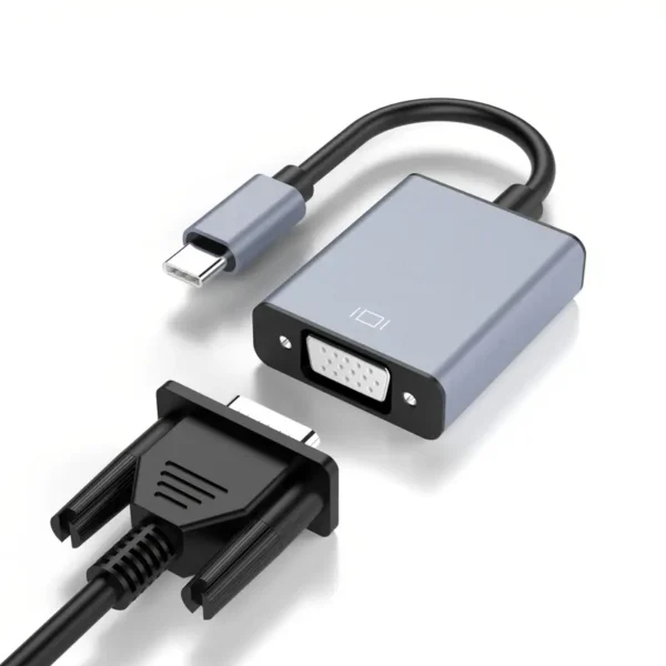 1 câble adaptateur USB-C vers VGA 1080P, mâle vers femelle métallique, connecteur RCA, alimentation via USB, compatible avec Thunderbolt 3/4, Surface Pro, MacBook Air, iPad, Chromebook, Aucune batterie requise – Image 6