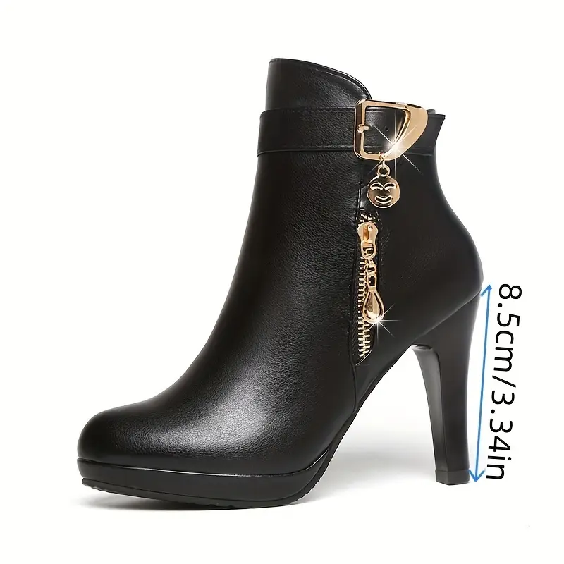 Bottines à plateforme imperméables chics pour femmes avec fermeture éclair latérale, Revêtement en similicuir, talon épais, bout rond 6 Bottines à plateforme imperméables chics pour femmes avec fermeture éclair latérale, Revêtement en similicuir, talon épais, bout rond – Image 5