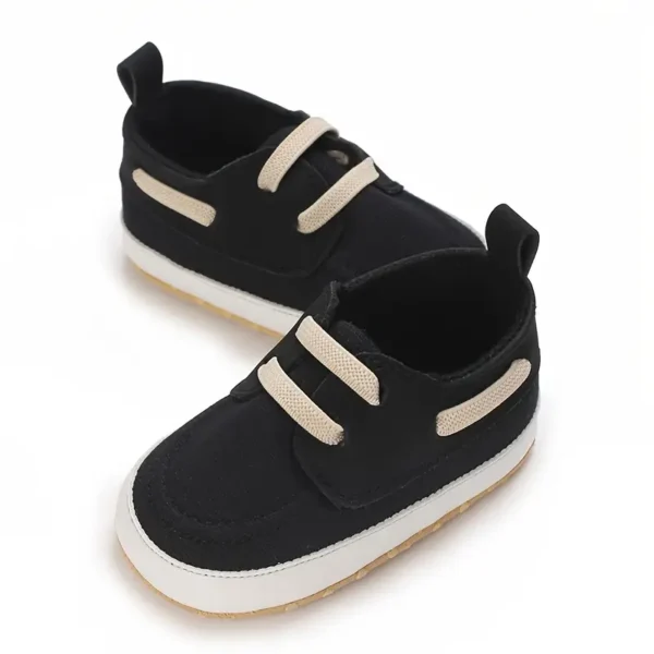 Paire de chaussures en toile style sport vintage preppy pour bébé garçon, Chaussures de marche décontractées toutes saisons pour tout-petits avec lacets et fermeture à enfiler - Image 2