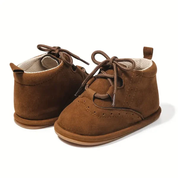 1 paire de bottes décontractées à lacets pour bébé garçon Kidsun, Doublure en tissu chaud, semelle en PVC, chaussures de marche à bout rond pour nourrissons et tout-petits - Image 5