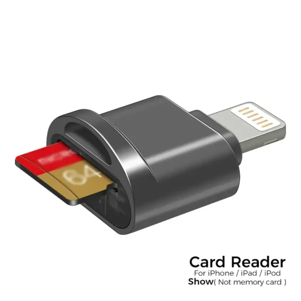 1 adaptateur de lecteur de carte micro mini RISKAI, connecteur Lightning à 8 broches, lecteur de carte mémoire TF pour iPhone 14, iPad, iPod et appareils iOS, résine ABS, finition métallique, compatible avec le transfert de données, puissance de sortie 0-5 W, aucune batterie requise