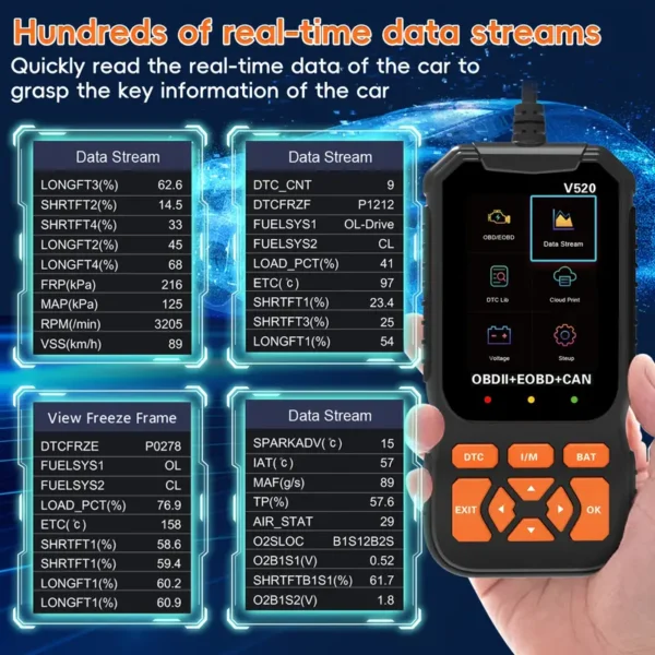 Outil de diagnostic professionnel OBD2, lecteur de codes de voyant de contrôle du moteur, scanner OBD2 avec réinitialisation, mode 6, mode 8 et préparation I/M, outil de diagnostic de scanner de voiture OBDII/EOBD Plug & Play pour toutes les voitures après 1996 – Image 7