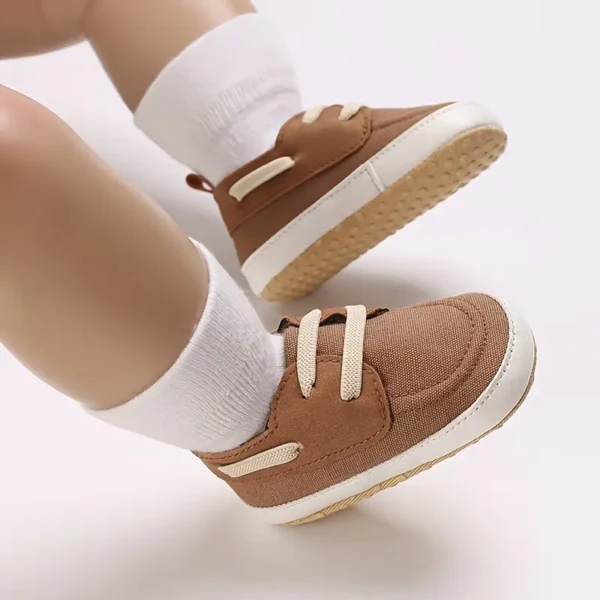 Paire de chaussures en toile style sport vintage preppy pour bébé garçon, Chaussures de marche décontractées toutes saisons pour tout-petits avec lacets et fermeture à enfiler - Image 7