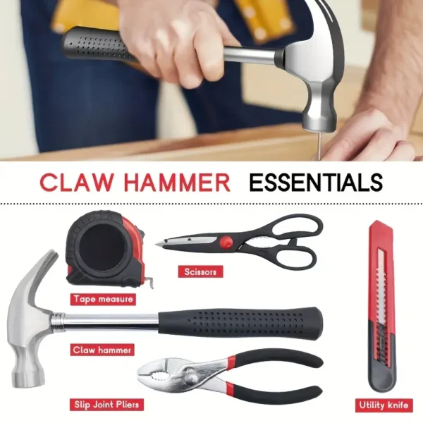Ensemble d'outils pour la maison 39 pièces, kit d'outils à main en acier au carbone, outils manuels essentiels de réparation et d'organisation, construction en métal, avec étui portable, sans assemblage requis, non chargé – Image 9