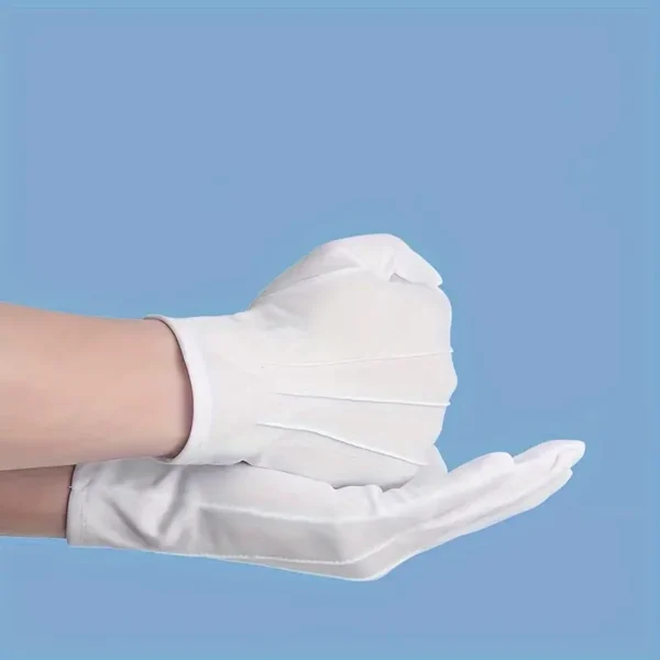 Gants en satin blanc avec boucle, lot de 10 pièces, en fibre de polyester, gants élégants pour spectacles, cérémonies, travail et appréciation des bijoux - Image 7