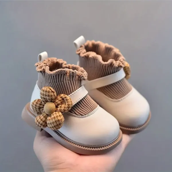 Adorables chaussures de marche individuelles pour bébé, Semelle souple, bottines montantes à motifs floraux et nuageux - Image 5