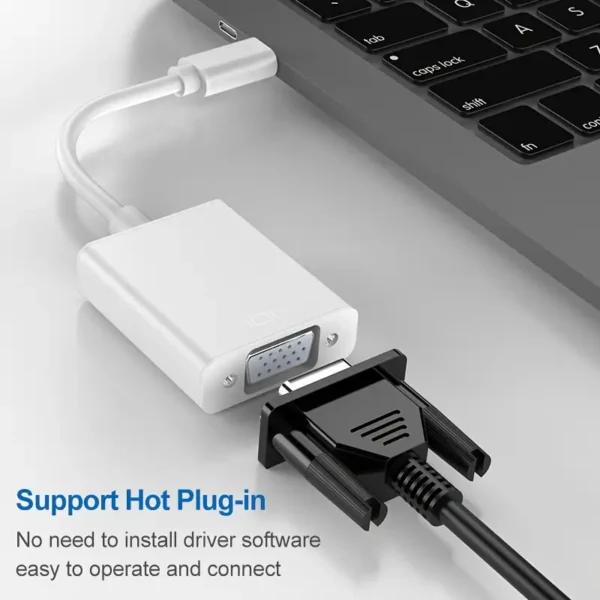 1 câble adaptateur USB-C vers VGA 1080P, mâle vers femelle métallique, connecteur RCA, alimentation via USB, compatible avec Thunderbolt 3/4, Surface Pro, MacBook Air, iPad, Chromebook, Aucune batterie requise – Image 8