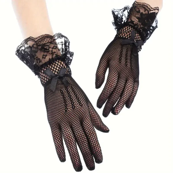 Une paire de gants en résille avec nœud en dentelle sexy pour robe de mariée, gants en maille avec nœud sexy pour performance formelle 19 décembre 2024 Kotazando