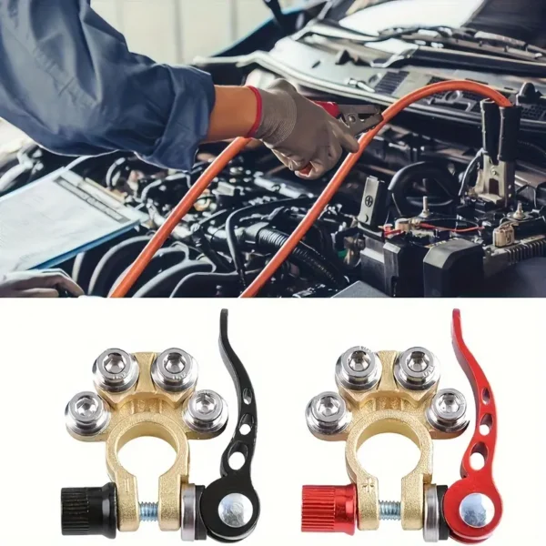 1 paire de connecteurs de bornes de batterie à dégagement rapide, mâchoires à 4 bornes, corps en alliage d'aluminium, bornes de connexion à vis pour applications automobiles – Image 10