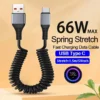 Câble USB-C à charge rapide 66 W, câble de transfert de données mâle vers femelle à ressort en silicone pour iPhone série 15, Samsung, Xiaomi - Alimentation USB, fonctionnement ≤ 36 V, sans batterie