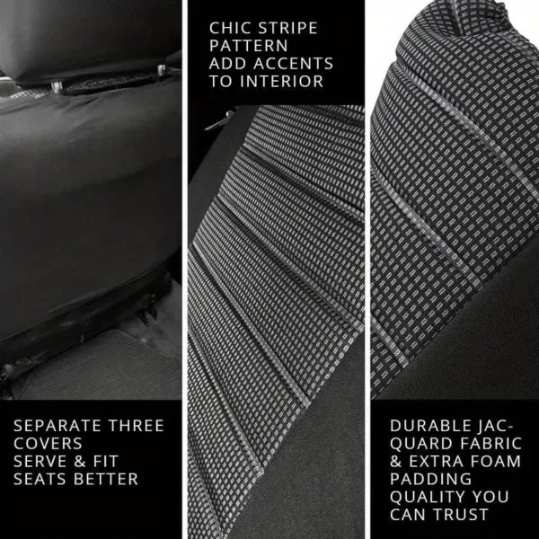 1 ensemble de housses de siège de voiture universelles en polyester respirant, ensemble complet avant et arrière, rembourrage en éponge, installation facile, accessoires automobiles pour voitures, camions, SUV – Image 7