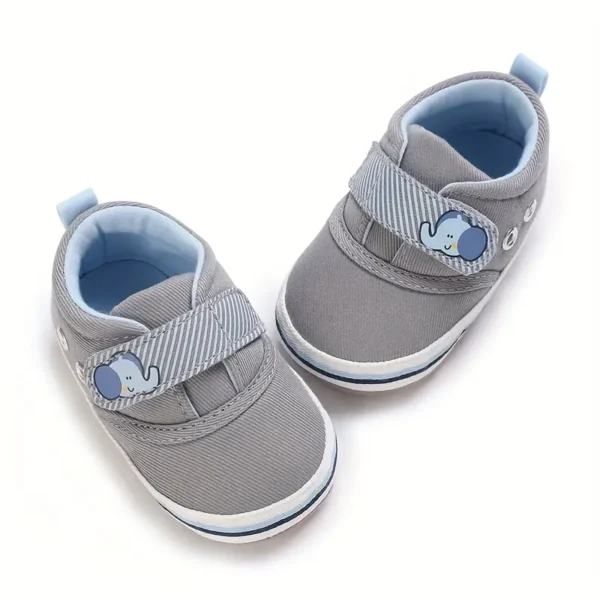 Baskets classiques tendance pour bébé garçon, toile à motif éléphant avec semelle en caoutchouc, chaussures de marche antidérapantes pour nouveau-nés - Image 10