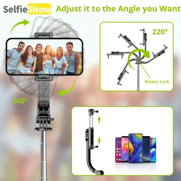 Perche à selfie portable de 111,76 cm avec télécommande sans fil, support extensible pour smartphone, rotation à 360 degrés, compatible avec iPhone 13 12 11 Pro Xs Max Xr X 8 7 6 Plus, smartphones Android Samsung 13 décembre 2024 Kotazando