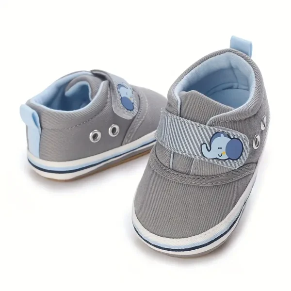 Baskets classiques tendance pour bébé garçon, toile à motif éléphant avec semelle en caoutchouc, chaussures de marche antidérapantes pour nouveau-nés - Image 11