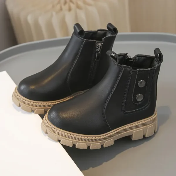 1 paire de bottines Chelsea tendance pour enfants, bottines courtes décontractées à bout rond avec fermeture éclair en similicuir avec semelle TPR et semelle intérieure en tissu pour garçons et filles - Image 6