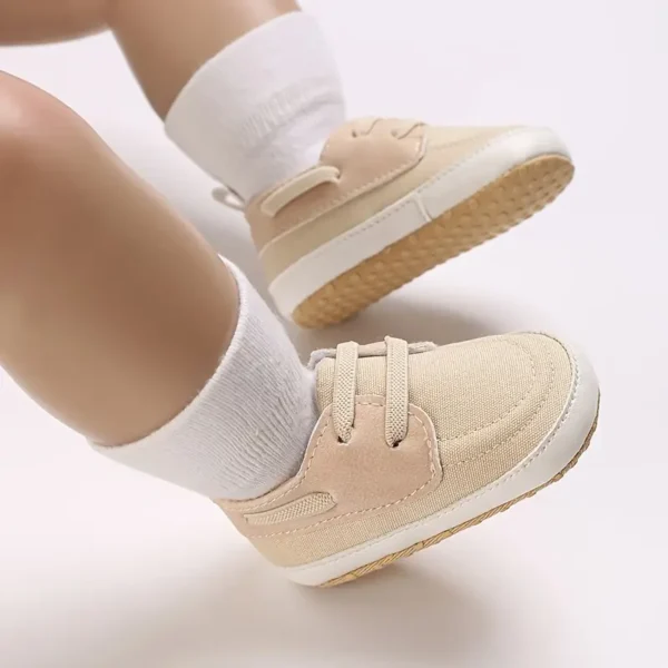 Paire de chaussures en toile style sport vintage preppy pour bébé garçon, Chaussures de marche décontractées toutes saisons pour tout-petits avec lacets et fermeture à enfiler - Image 12