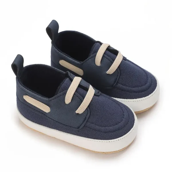 Paire de chaussures en toile style sport vintage preppy pour bébé garçon, Chaussures de marche décontractées toutes saisons pour tout-petits avec lacets et fermeture à enfiler - Image 10