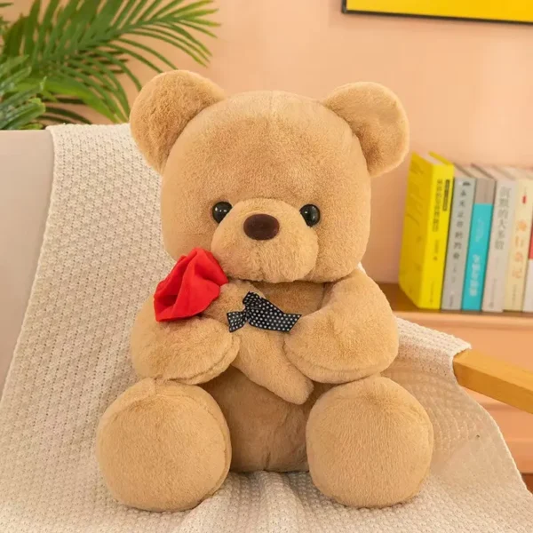 Charmant trio d'ours en peluche avec roses, Peluches douces en polypropylène, cadeaux idéaux pour tous les âges, Disponible en blanc, gris, rose – Image 10