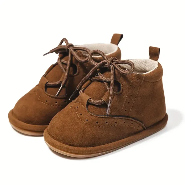 1 paire de bottes décontractées à lacets pour bébé garçon Kidsun, Doublure en tissu chaud, semelle en PVC, chaussures de marche à bout rond pour nourrissons et tout-petits - Image 9