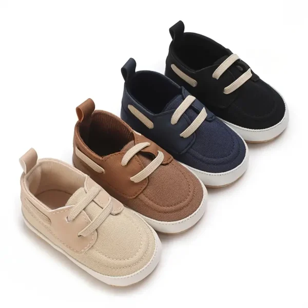 Paire de chaussures en toile style sport vintage preppy pour bébé garçon, Chaussures de marche décontractées toutes saisons pour tout-petits avec lacets et fermeture à enfiler - Image 9