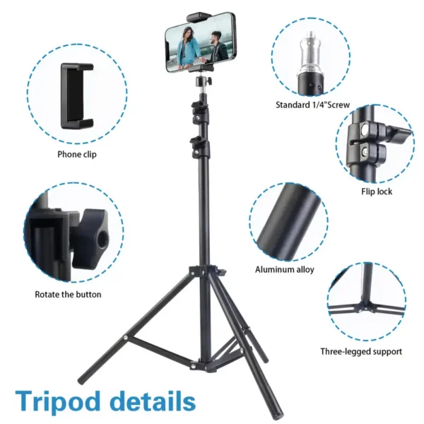 Trépied de support de téléphone portable de 160,02 cm avec clip de téléphone, support en métal extensible, outil de prise de vue portable en extérieur, trépied de photographie en direct en extérieur 14 décembre 2024 Kotazando