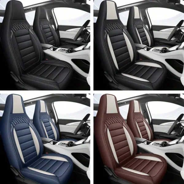 1 ensemble de housses de siège de voiture en similicuir de luxe à ajustement universel, Couverture complète imperméable, installation facile avec support en silicone antidérapant, rembourrage en éponge, compatible avec les voitures 5 places, SUV et camions - Image 10