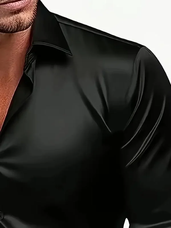 Chemise noire décontractée pour homme, Polyester, non extensible, lavable en machine, couleur unie avec col à revers pour le printemps/automne - Image 6