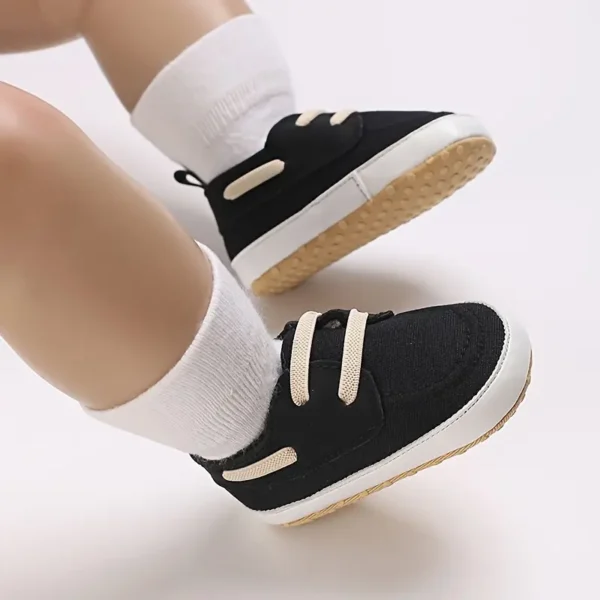 Paire de chaussures en toile style sport vintage preppy pour bébé garçon, Chaussures de marche décontractées toutes saisons pour tout-petits avec lacets et fermeture à enfiler