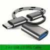 Adaptateur USB 2.0 vers Micro USB + Type-C OTG en nylon tressé 2 en 1 pour un transfert de données rapide, Idéal pour MacBook et appareils Android