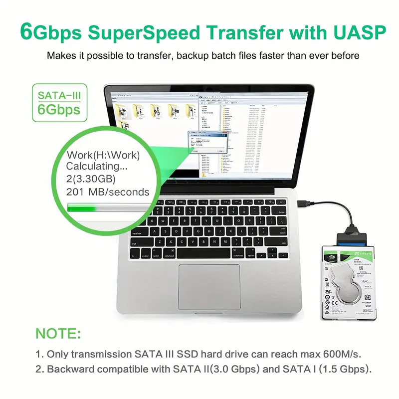 Câble adaptateur USB 3.0 vers SATA III haute vitesse pour disque dur/SSD de 6,35 cm, Plug & Play facile, compatible UASP, noir 10 Câble adaptateur USB 3.0 vers SATA III haute vitesse pour disque dur/SSD de 6,35 cm, Plug & Play facile, compatible UASP, noir – Image 9
