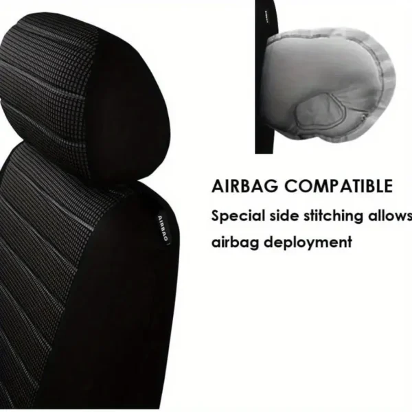 1 ensemble de housses de siège de voiture universelles en polyester respirant, ensemble complet avant et arrière, rembourrage en éponge, installation facile, accessoires automobiles pour voitures, camions, SUV – Image 9