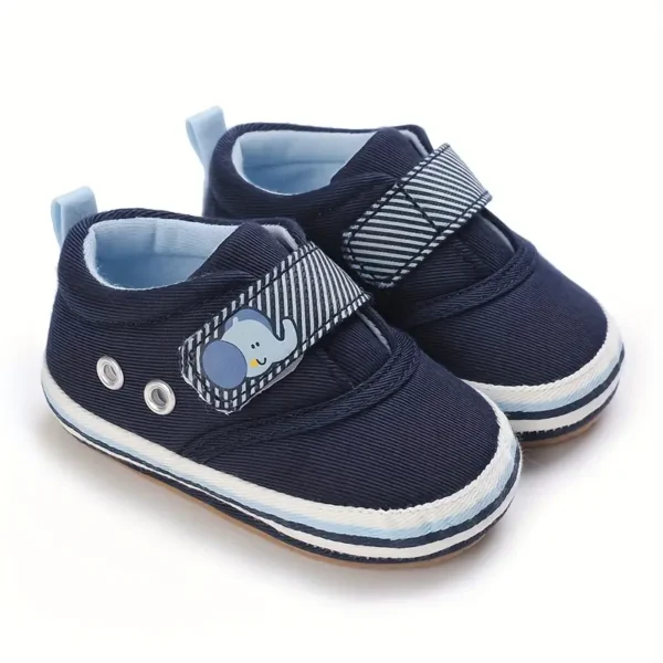 Baskets classiques tendance pour bébé garçon, toile à motif éléphant avec semelle en caoutchouc, chaussures de marche antidérapantes pour nouveau-nés - Image 12