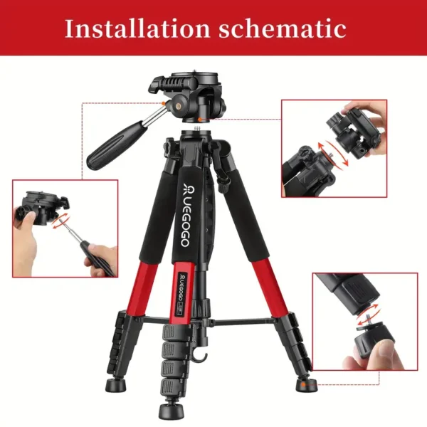 Uegogo Trépied DSLR en alliage d'aluminium de 187,96 cm avec rotule amovible – Image 11