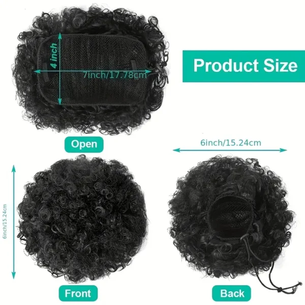 Queue de cheval afro bouffante avec cordon de serrage 20,32 cm, extension de chignon en cheveux synthétiques bouclés et crépus - Image 7