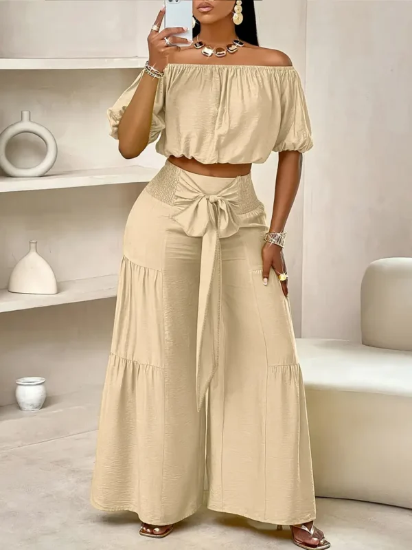 Ensemble élégant de pantalons décontractés à épaules dénudées pour femmes – Image 2
