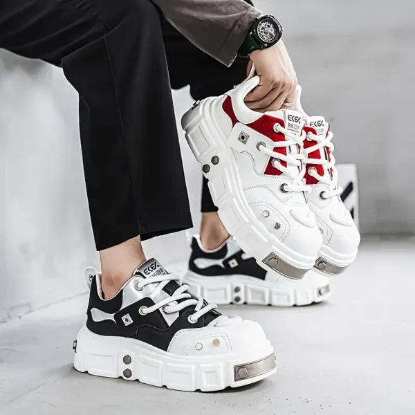 Baskets tendance pour homme, semelle épaisse, style cyberpunk rock, chaussures de sport décontractées à tige basse
