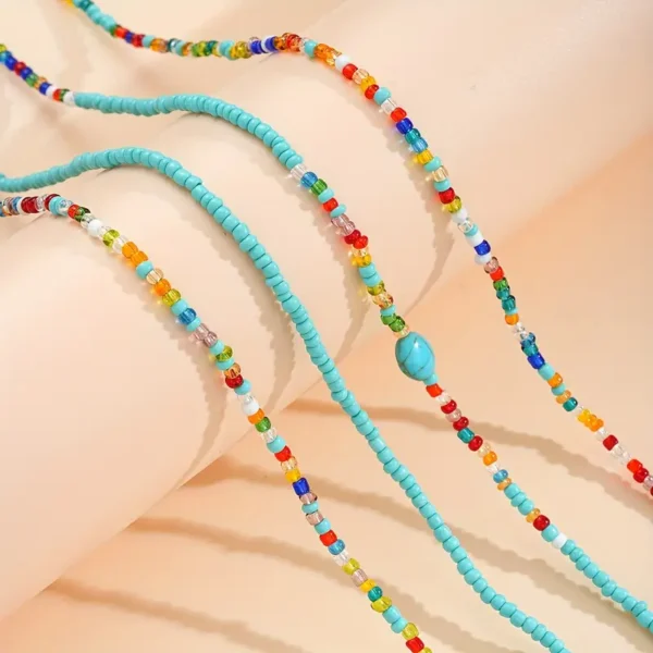 Lot de 4 chaînes de corps de style bohème - Chaînes de taille en perles multicolores avec accents turquoise - Image 3