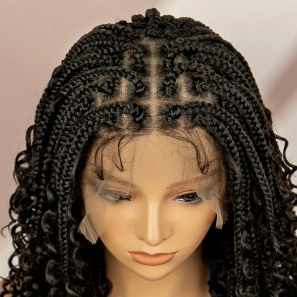 Perruque tressée à la main avec dentelle frontale 360° et cheveux de bébé, tresses synthétiques noires torsadées pour femmes - Image 3