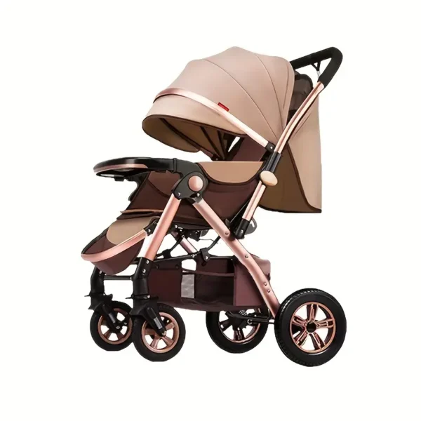 Poussette élégante pour jeunes à rayures kaki et marron - Acier à haute teneur en carbone – Image 8