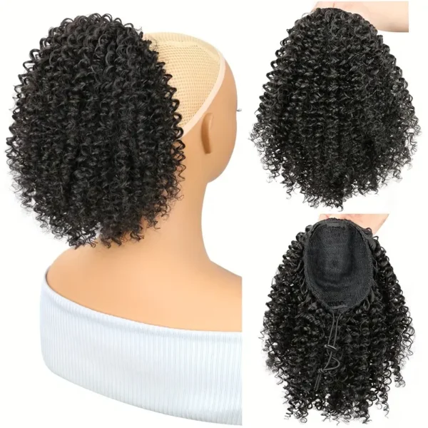 Mtmei Hair 25,4 cm Afro Court Crépus Bouclés Queue de Cheval avec Cordon de Serrage, Extension de Cheveux Synthétiques Volumineuse à Clipser - Image 2