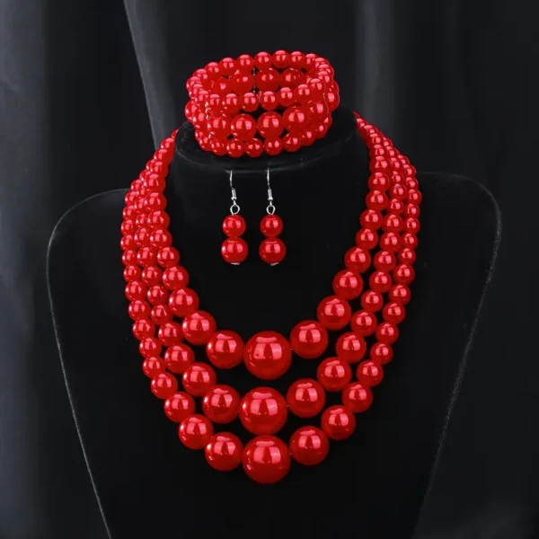 Une paire de boucles d'oreilles, un bracelet et un collier, Style de Noël, Collier épais en perles d'imitation – Image 2