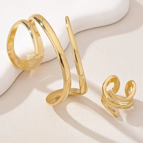 Ensemble bracelet et bague géométrique chic pour femme, Style punk vintage, fer doré – Image 4