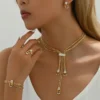 Ensemble de 4 pièces, bijoux de mariage de style bohème et vacances, luxueux alliage de zinc plaqué or 14 carats avec mosaïque de verre