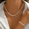 Ensemble collier et chaîne de poignet à maillons en forme de feuille de style vintage pour femme