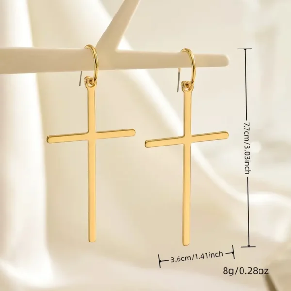 1 paire de boucles d'oreilles en forme de croix exagérées, légères, luxueuses – Image 2